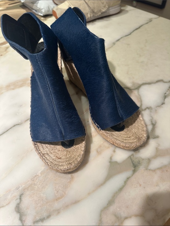 Celine Shoes - Celine Deep Blue Open-Toe Wedge Espadrilles